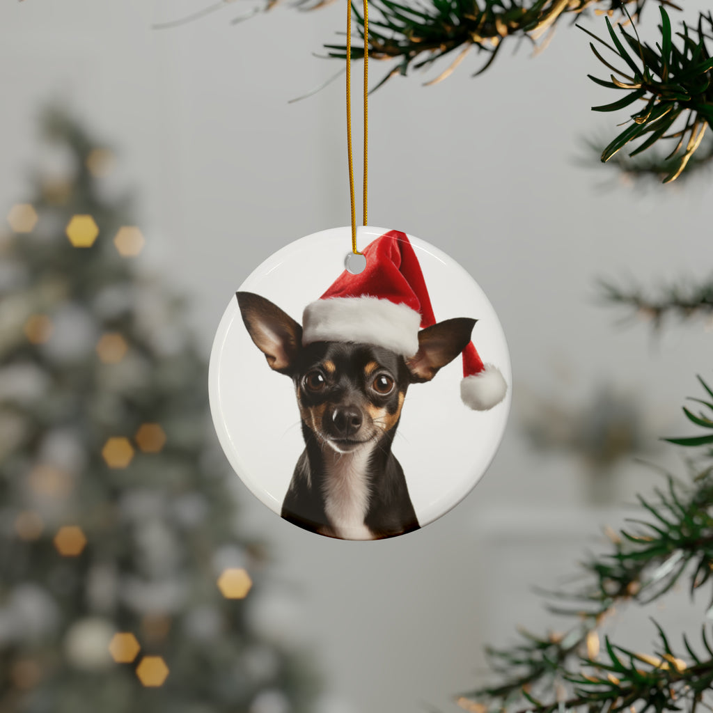 Hanging Ceramic Christmas Tree Ornament with Gold String - Rat Terrier Design, view 3