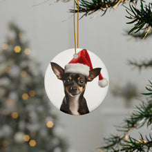 DistinctInk Hanging Ceramic Christmas Tree Ornament with Gold String - Great Gift/Present - 2 3/4 inch Diameter - Rat Terrier Design