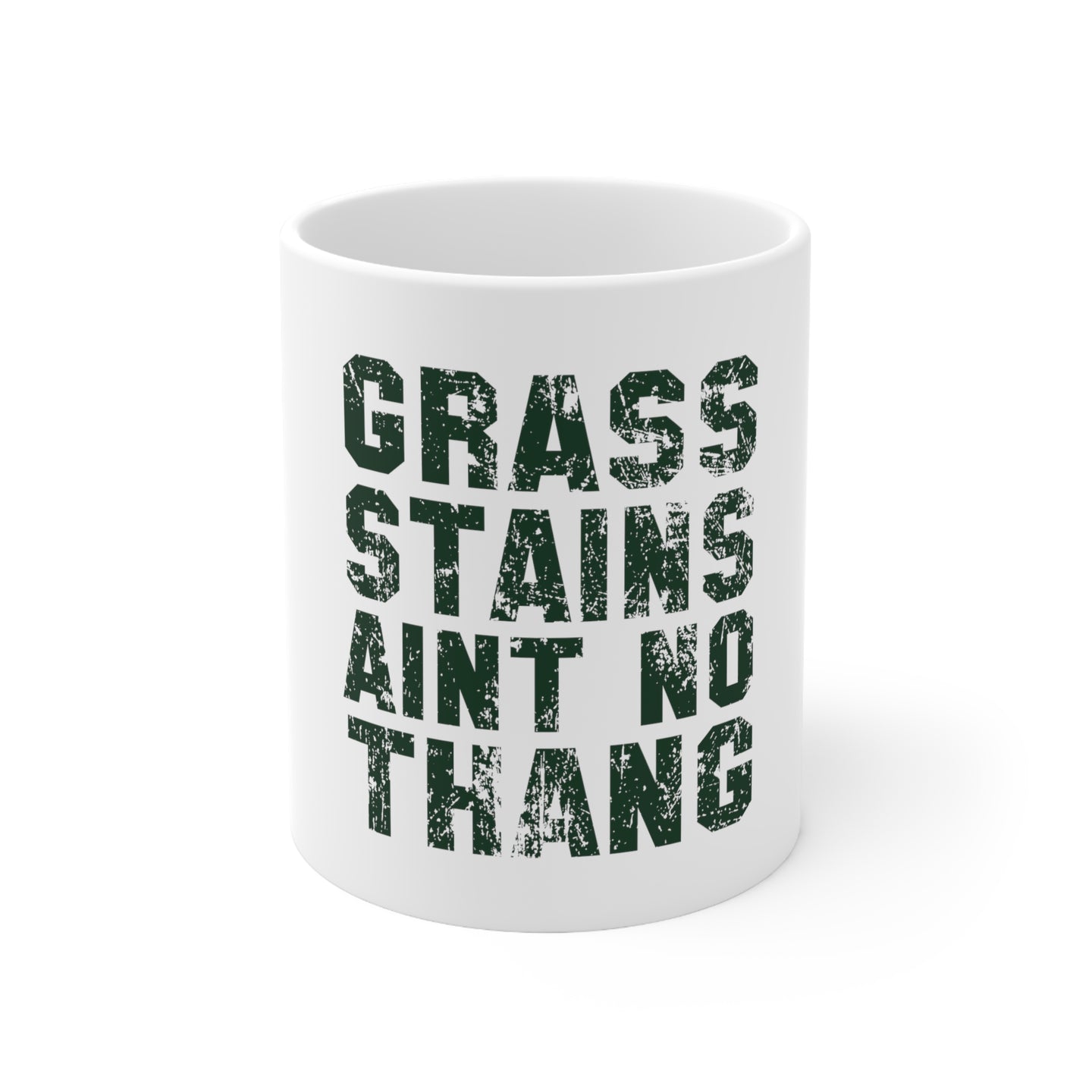 DistinctInk Glossy White Coffee / Tea Mug - Grass Stains Ain't No Thang