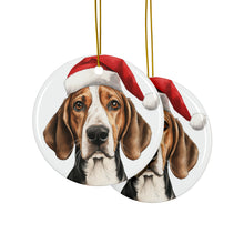 DistinctInk Hanging Ceramic Christmas Tree Ornament with Gold String - Great Gift/Present - 2 3/4 inch Diameter - English Foxhound Design