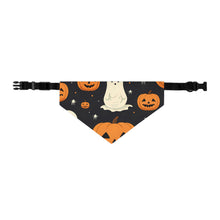 DistinctInk Adjustable Pet Banana Collar with Spooky Skeleton Pumpkin Patch Design for Halloween