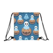 DistinctInk Drawstring Bag / Backpack with Ghost Skeleton Pumpkin Pattern Design for Halloween
