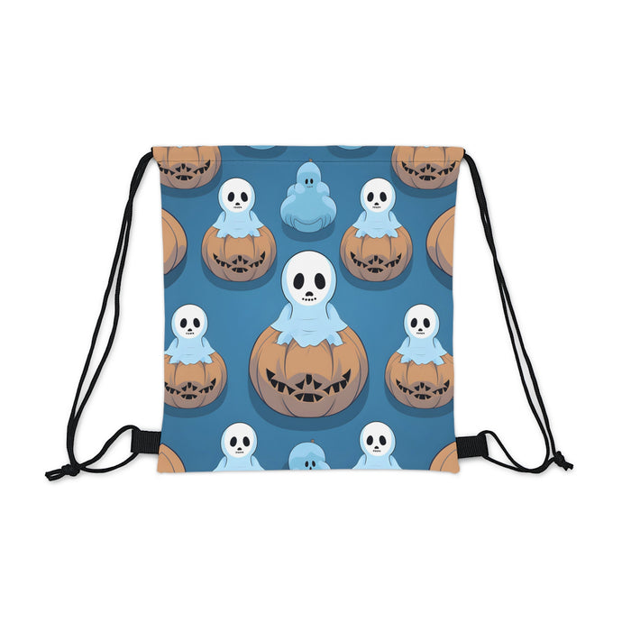 DistinctInk Drawstring Bag / Backpack with Ghost Skeleton Pumpkin Pattern Design for Halloween