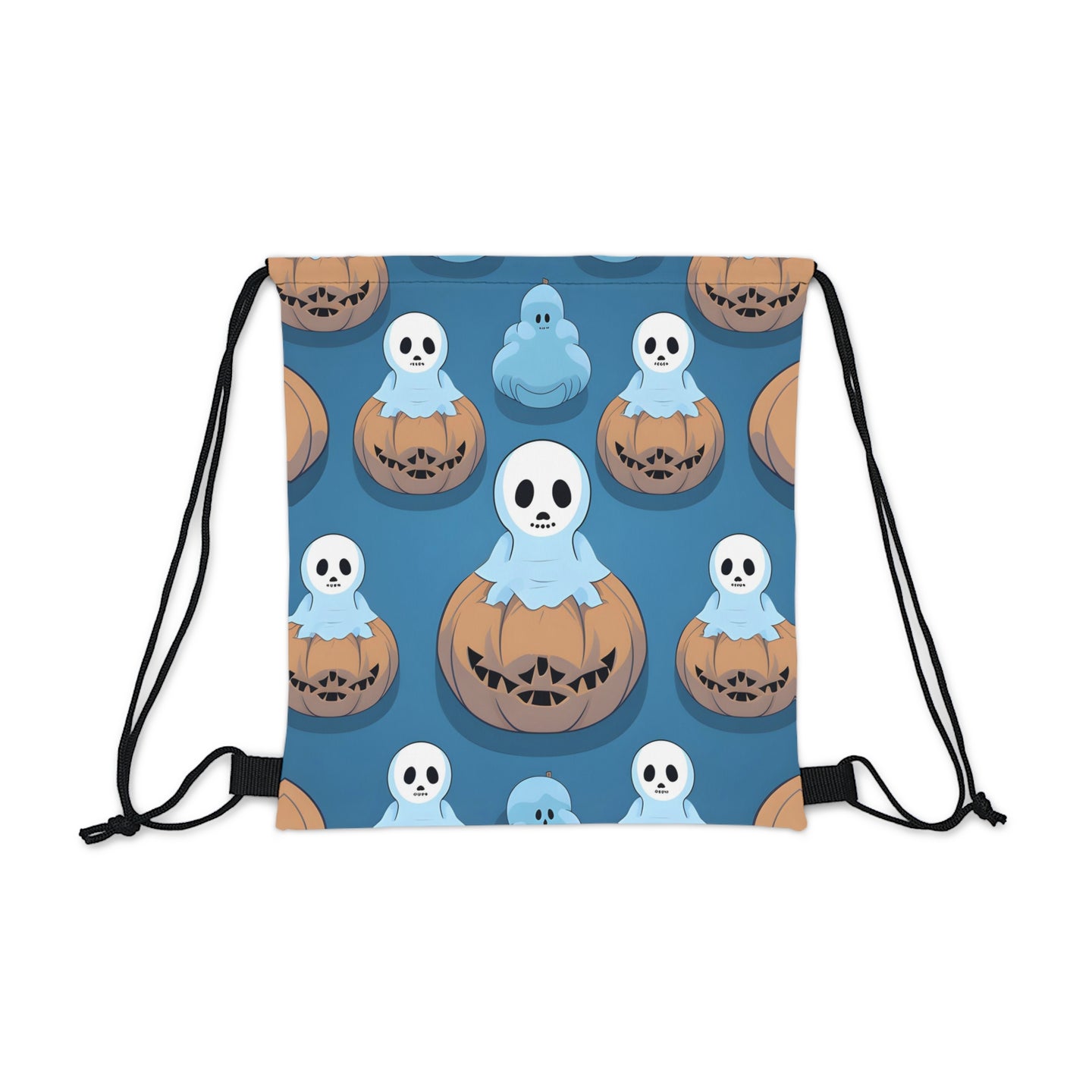 DistinctInk Drawstring Bag / Backpack with Ghost Skeleton Pumpkin Pattern Design for Halloween