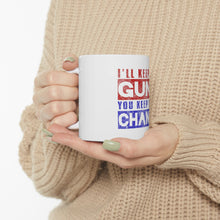 DistinctInk Glossy White Coffee / Tea Mug - I'll Keep My Guns, You Keep Your Change