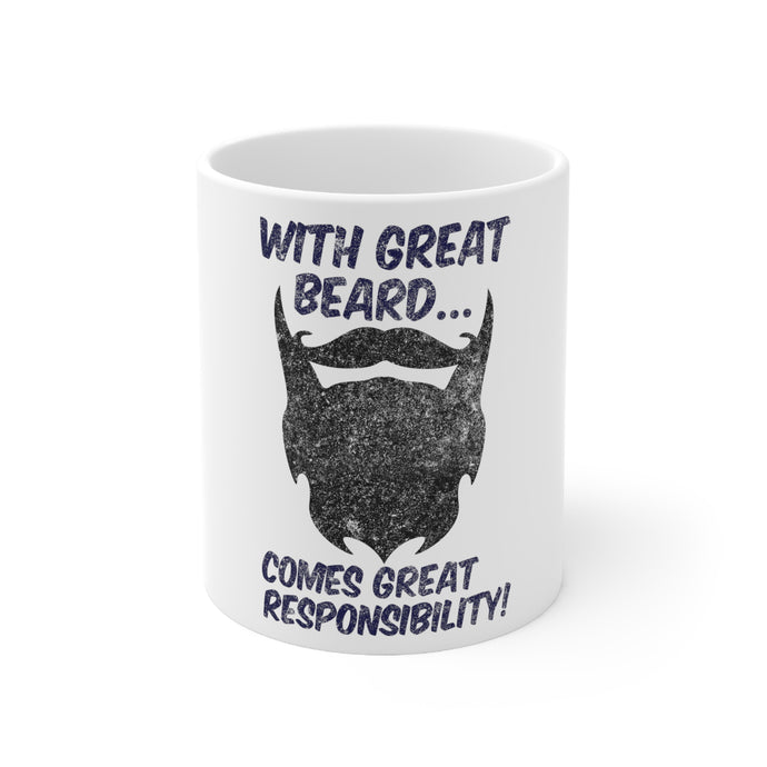 DistinctInk Glossy White Coffee / Tea Mug - With Great Beard Comes Great Responsibility