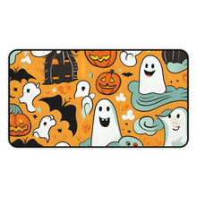 DistinctInk Desk Mat with Flying Pumpkin Bats Design for Halloween