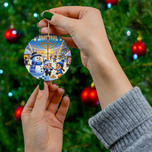 DistinctInk Hanging Ceramic Christmas Tree Ornament Charm with Gold String - Great Gift/Present - 2 3/4 inch Diameter - Hanukkah Winter Wonderland