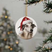 DistinctInk Hanging Ceramic Christmas Tree Ornament with Gold String - Great Gift/Present - 2 3/4 inch Diameter - Borzoi Puppy Design