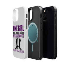 DistinctInk ToughCase for Apple iPhone, Compatible with MagSafe Charging - One Girl Who Would Rather Wear Boots Than Heels