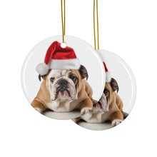 DistinctInk Hanging Ceramic Christmas Tree Ornament with Gold String - Great Gift/Present - 2 3/4 inch Diameter - Bulldog Design