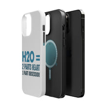 DistinctInk ToughCase for Apple iPhone, Compatible with MagSafe Charging - H20 = 2 Parts Heart 1 Part Obsession