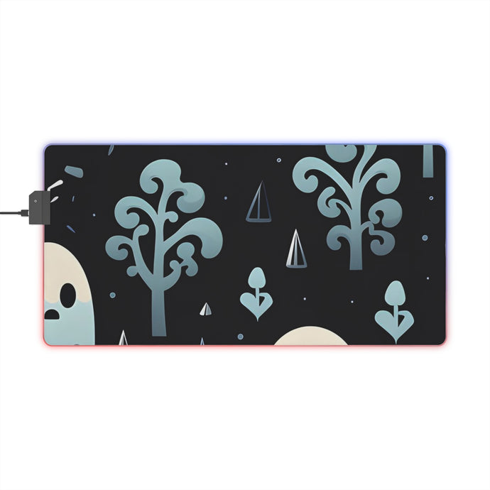 DistinctInk LED Gaming Mouse Pad with Ghastly Skeletal Shadows Design for Halloween