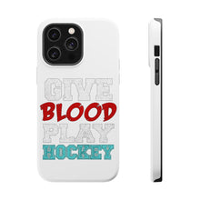 DistinctInk ToughCase for Apple iPhone, Compatible with MagSafe Charging - Give Blood Play Hockey