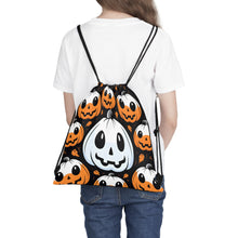 DistinctInk Drawstring Bag / Backpack with Ghost Skeleton Cartoon Pumpkin Design for Halloween