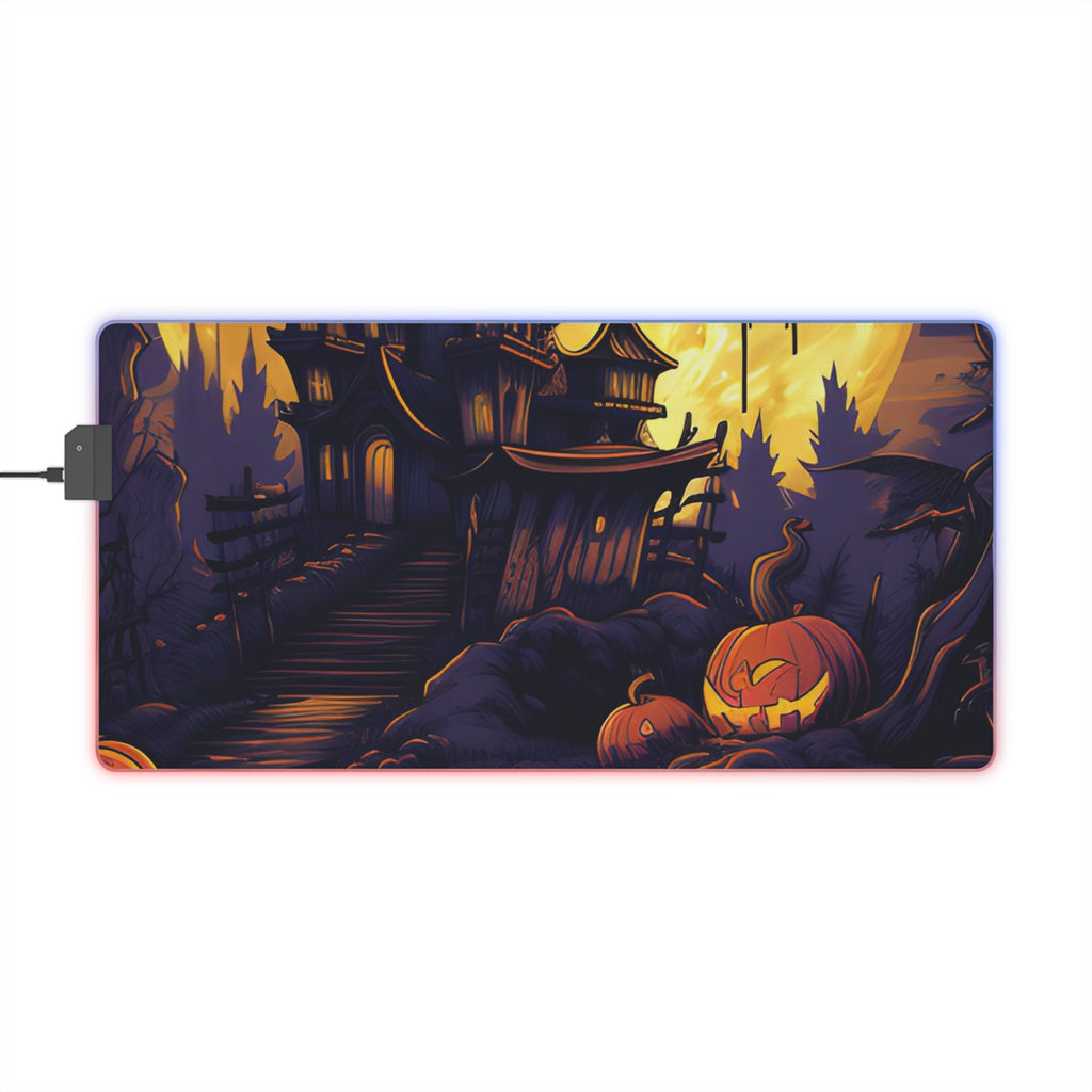LED Gaming Mouse Pad with Ghostly Ghouls in the Graveyard Design for Halloween