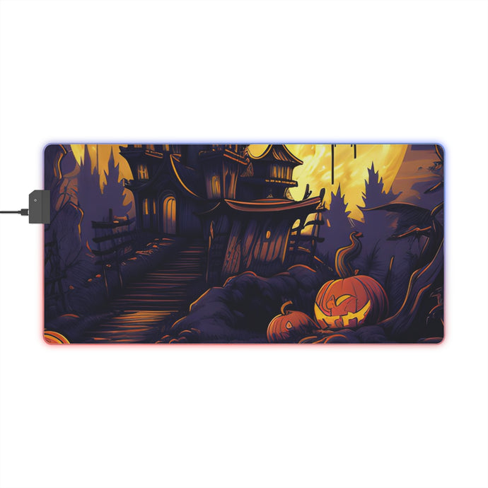 DistinctInk LED Gaming Mouse Pad with Ghostly Ghouls in the Graveyard Design for Halloween