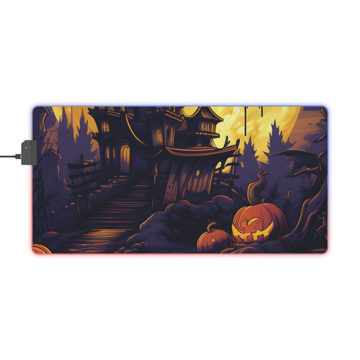 DistinctInk LED Gaming Mouse Pad with Ghostly Ghouls in the Graveyard Design for Halloween