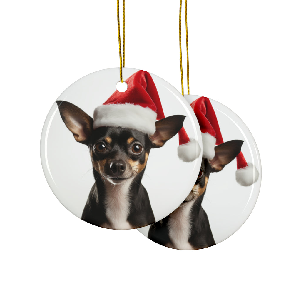 Hanging Ceramic Christmas Tree Ornament with Gold String - Rat Terrier Design, view 2