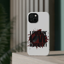 DistinctInk ToughCase for Apple iPhone, Compatible with MagSafe Charging - I Puckin' Love Hockey