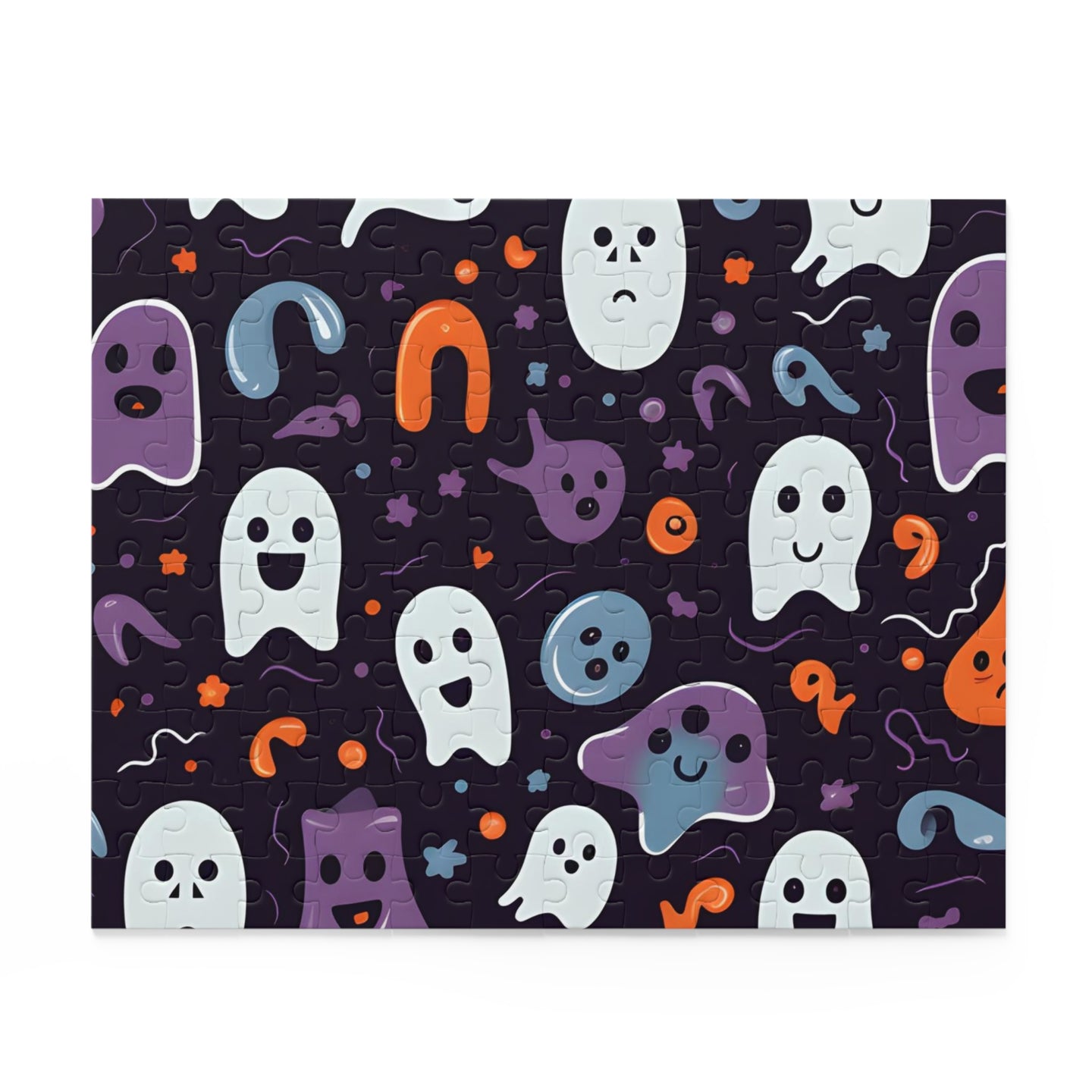 DistinctInk Jigsaw Puzzle with Skeletal Ghostly Pumpkins Design for Halloween