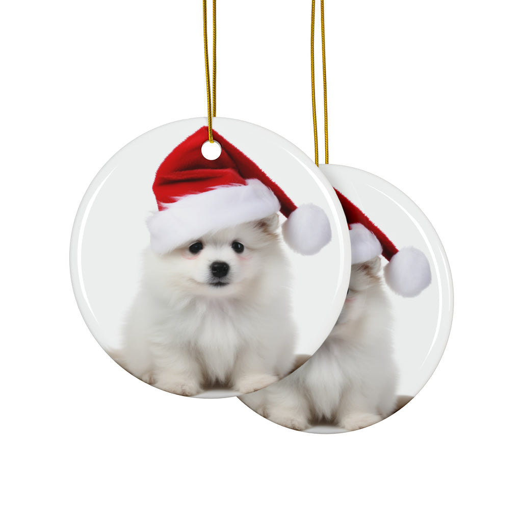 Hanging Ceramic Christmas Tree Ornament with Gold String - Pumik Puppy Design, view 2