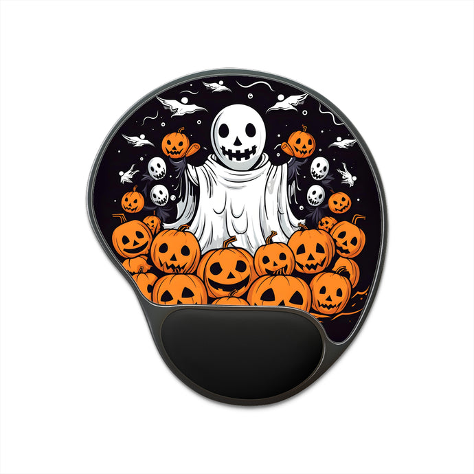 DistinctInk Mouse Pad with Wrist Rest  with Ghost Skeleton Pumpkins Design for Halloween