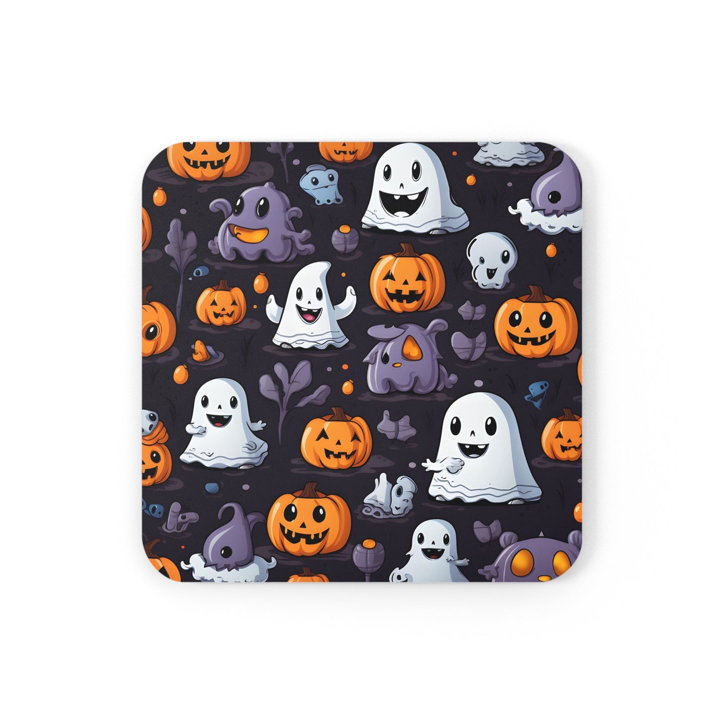 DistinctInk (Set of 4) Corkwood Coasters with Spooky Bat-o-lanternsDesign for Halloween