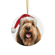 DistinctInk Hanging Ceramic Christmas Tree Ornament with Gold String - Great Gift/Present - 2 3/4 inch Diameter - Otterhound Design