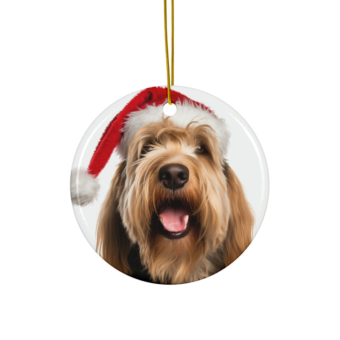 DistinctInk Hanging Ceramic Christmas Tree Ornament with Gold String - Great Gift/Present - 2 3/4 inch Diameter - Otterhound Design