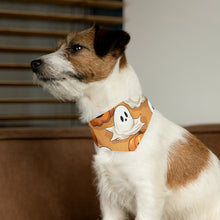 DistinctInk Adjustable Pet Banana Collar with Ghostly Skeleton Pumpkin Patch Design for Halloween