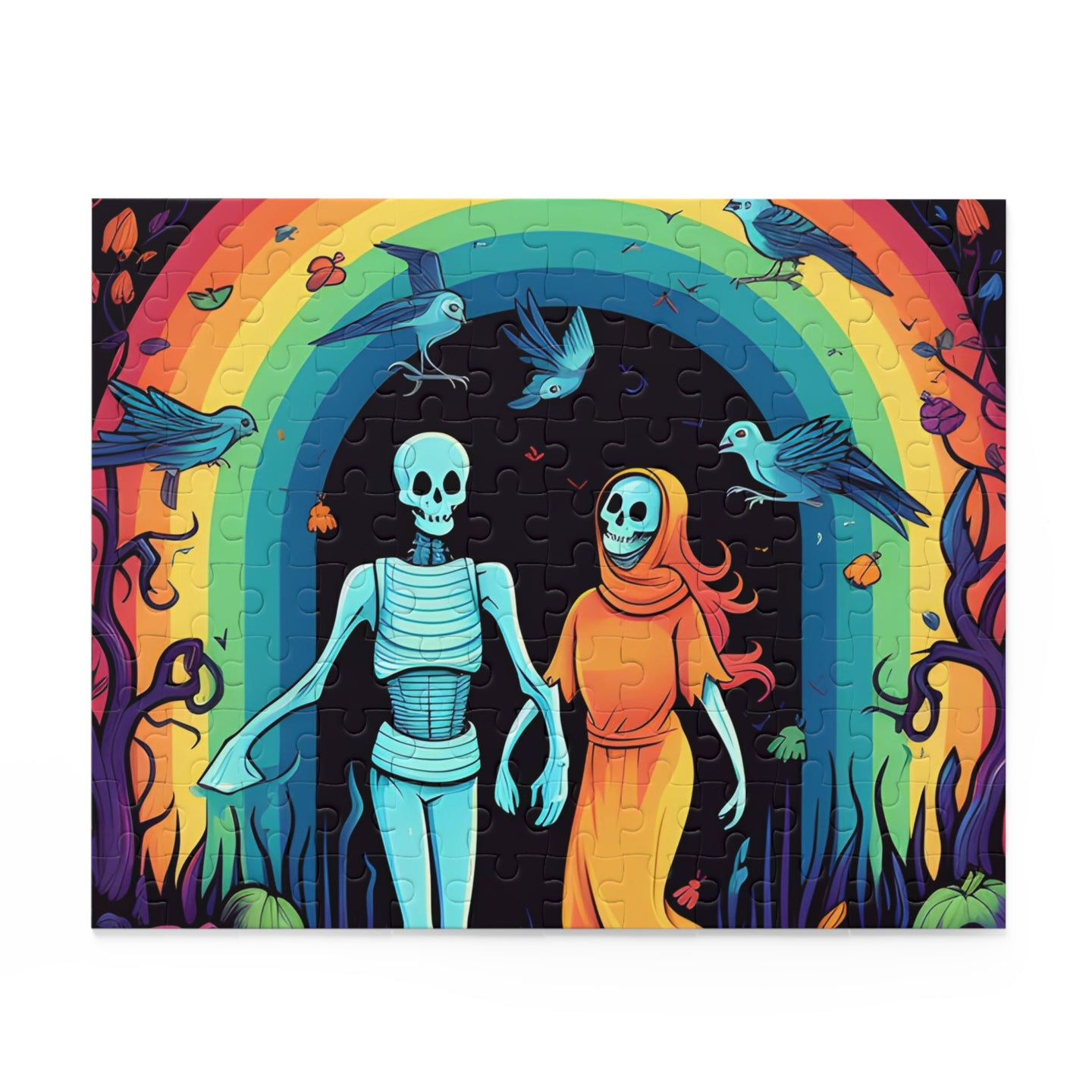 DistinctInk Jigsaw Puzzle with The Enduring Beauty of Writing Design for Halloween  LGBTQ+ Pride