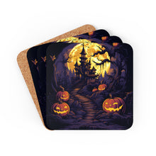 DistinctInk (Set of 4) Corkwood Coasters with Ghostly Ghouls in the Graveyard Design for Halloween