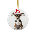 Hanging Ceramic Christmas Tree Ornament with Gold String - Toy Fox Terrier Design