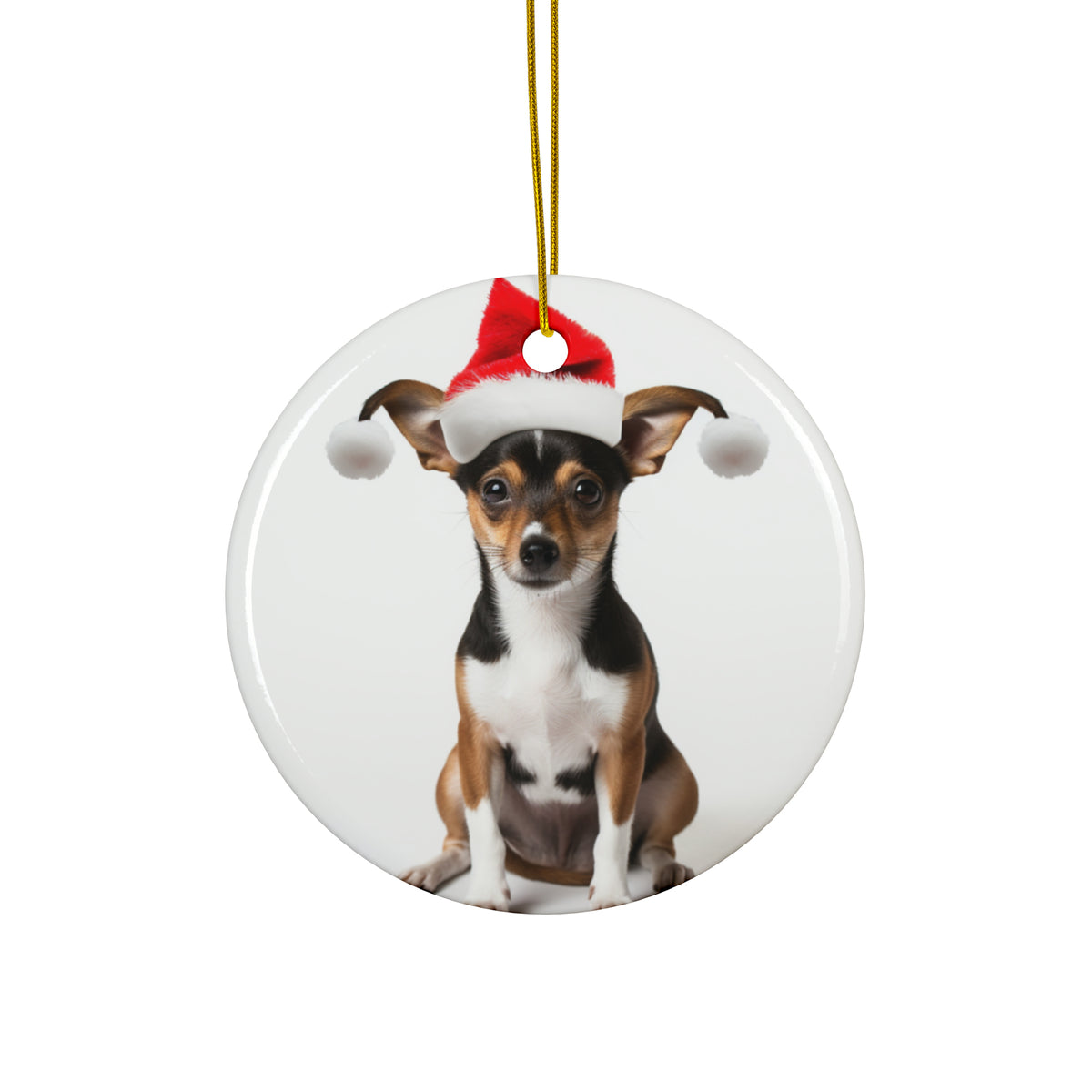Hanging Ceramic Christmas Tree Ornament with Gold String - Toy Fox Terrier Design