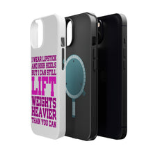 DistinctInk ToughCase for Apple iPhone, Compatible with MagSafe Charging - Lipstick & High Heels Can Life Weights Heavier