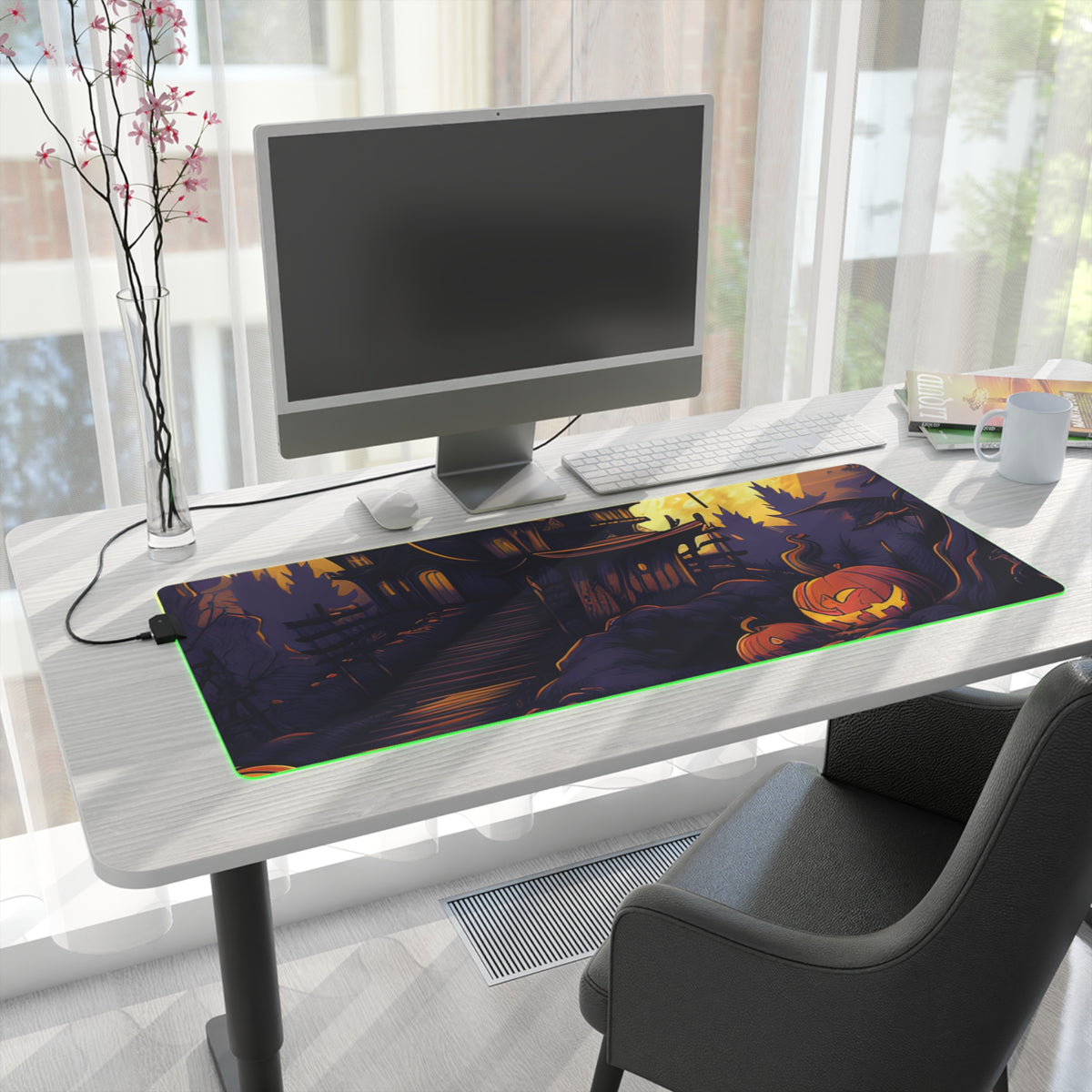 LED Gaming Mouse Pad with Ghostly Ghouls in the Graveyard Design for Halloween, view 28