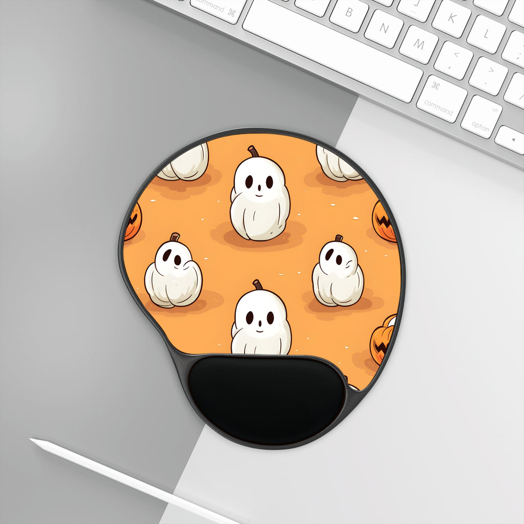 Mouse Pad with Wrist Rest with Ghastly Skeleton Pumpkin adorned Design for Halloween, view 3
