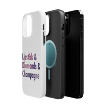 DistinctInk ToughCase for Apple iPhone, Compatible with MagSafe Charging - Lipstick & Diamonds & Champagne