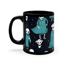 DistinctInk Black Coffee Mug - Haunted Skeleton Crew for Halloween