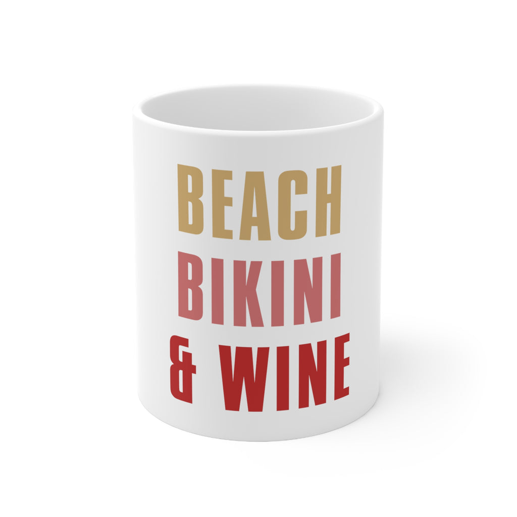 Glossy White Coffee / Tea Mug - Beach Bikini & Wine