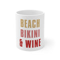 Glossy White Coffee / Tea Mug - Beach Bikini & Wine