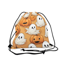 DistinctInk Drawstring Bag / Backpack with Ghostly Skeleton Pumpkin Patch Design for Halloween