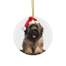 DistinctInk Hanging Ceramic Christmas Tree Ornament with Gold String - Great Gift/Present - 2 3/4 inch Diameter - Briard Puppy Design