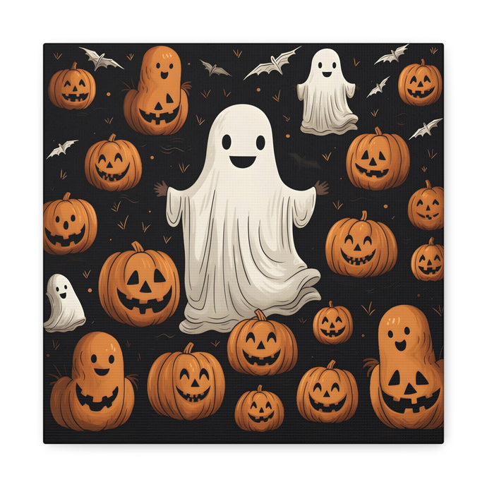 DistinctInk Canvas Wall Art with Ghastly Skeleton Pumpkin for Halloween