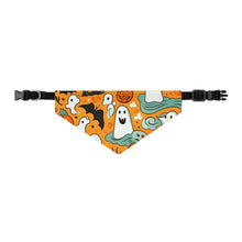 DistinctInk Adjustable Pet Banana Collar with Flying Pumpkin Bats Design for Halloween