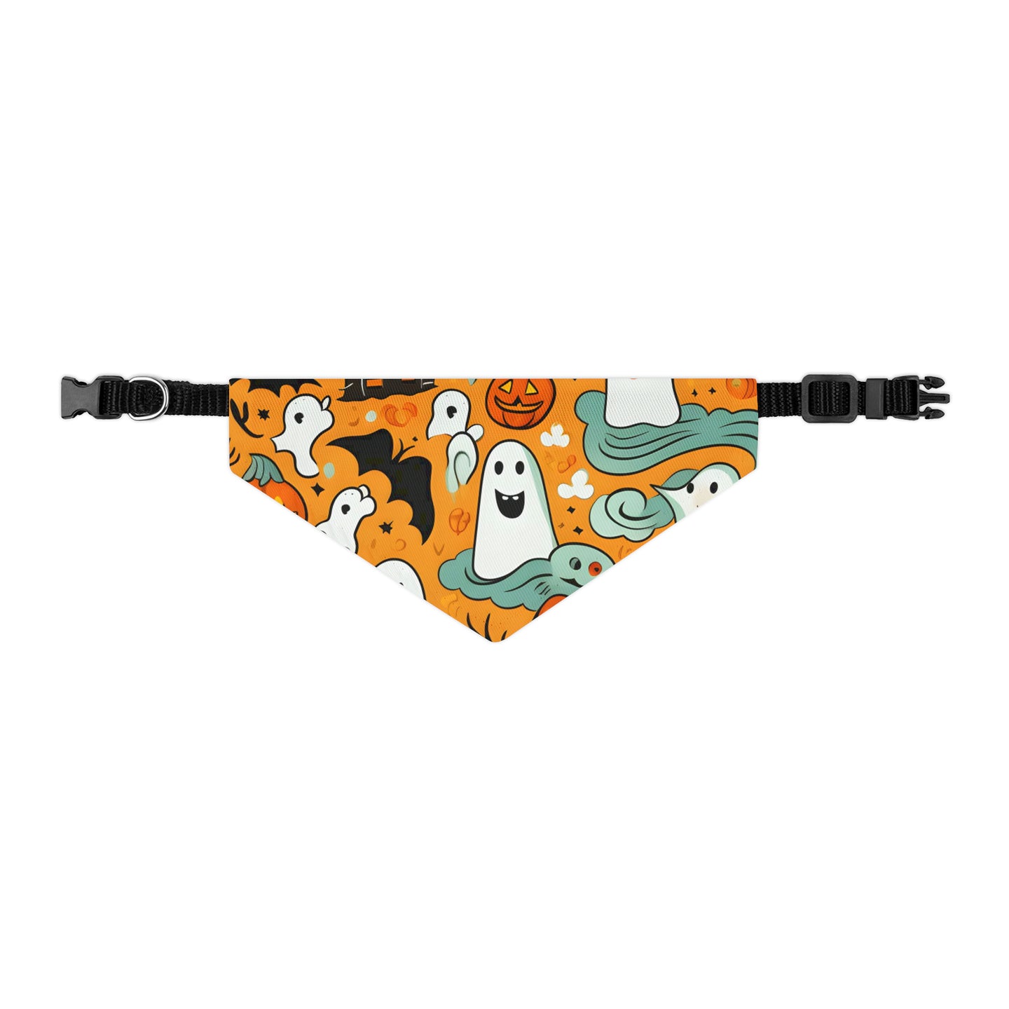 DistinctInk Adjustable Pet Banana Collar with Flying Pumpkin Bats Design for Halloween