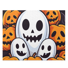 DistinctInk Jigsaw Puzzle with Skele-Pumpkin Ghost Pattern Design for Halloween
