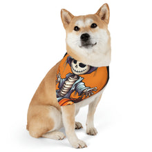 DistinctInk Adjustable Pet Banana Collar with Haunted Jack-O'-Skeleton Design for Halloween