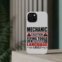 DistinctInk ToughCase for Apple iPhone, Compatible with MagSafe Charging - Mechanic Flying Tools & Offensive Language